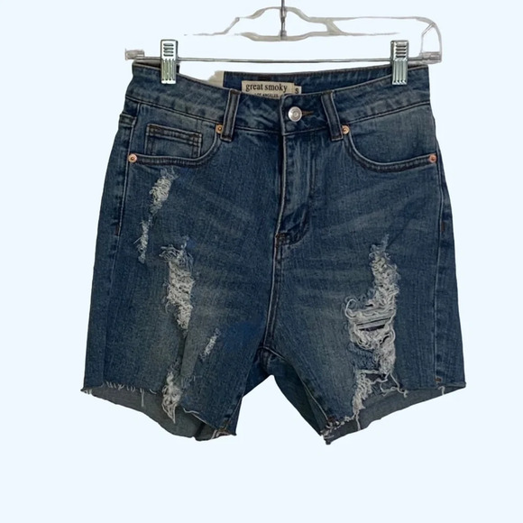 Great Smoky Los Angeles Straight Denim Shorts High Rise Comfy Stretch Cut off Sm - Picture 1 of 5